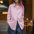Casual Pink and White Striped Hollow Out Shirt – Women's Spring Oversized Vacation Blouse